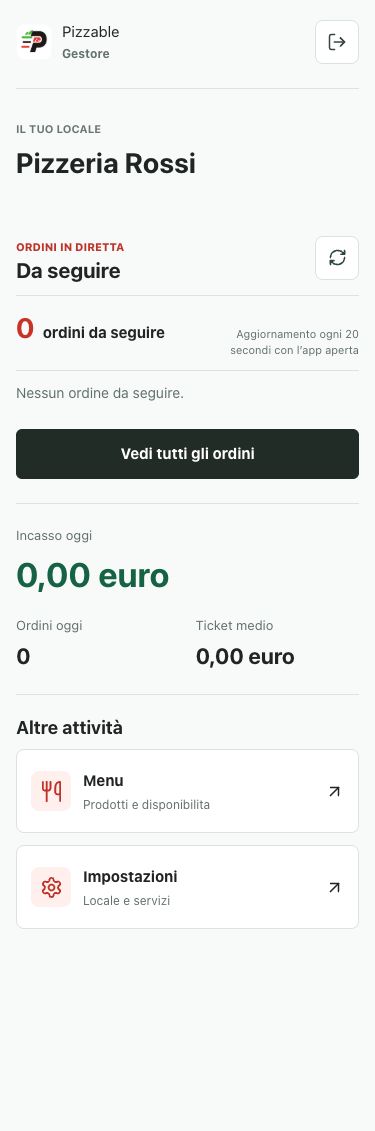 App Pizzable Gestore