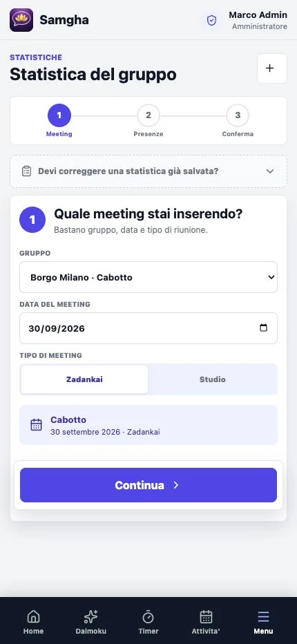 Inserimento guidato di un meeting