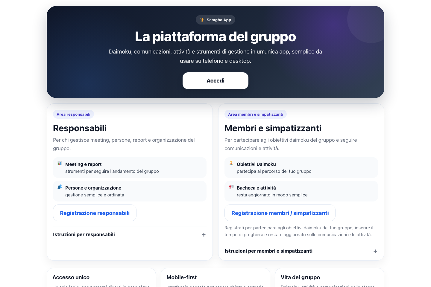 Homepage Samgha App