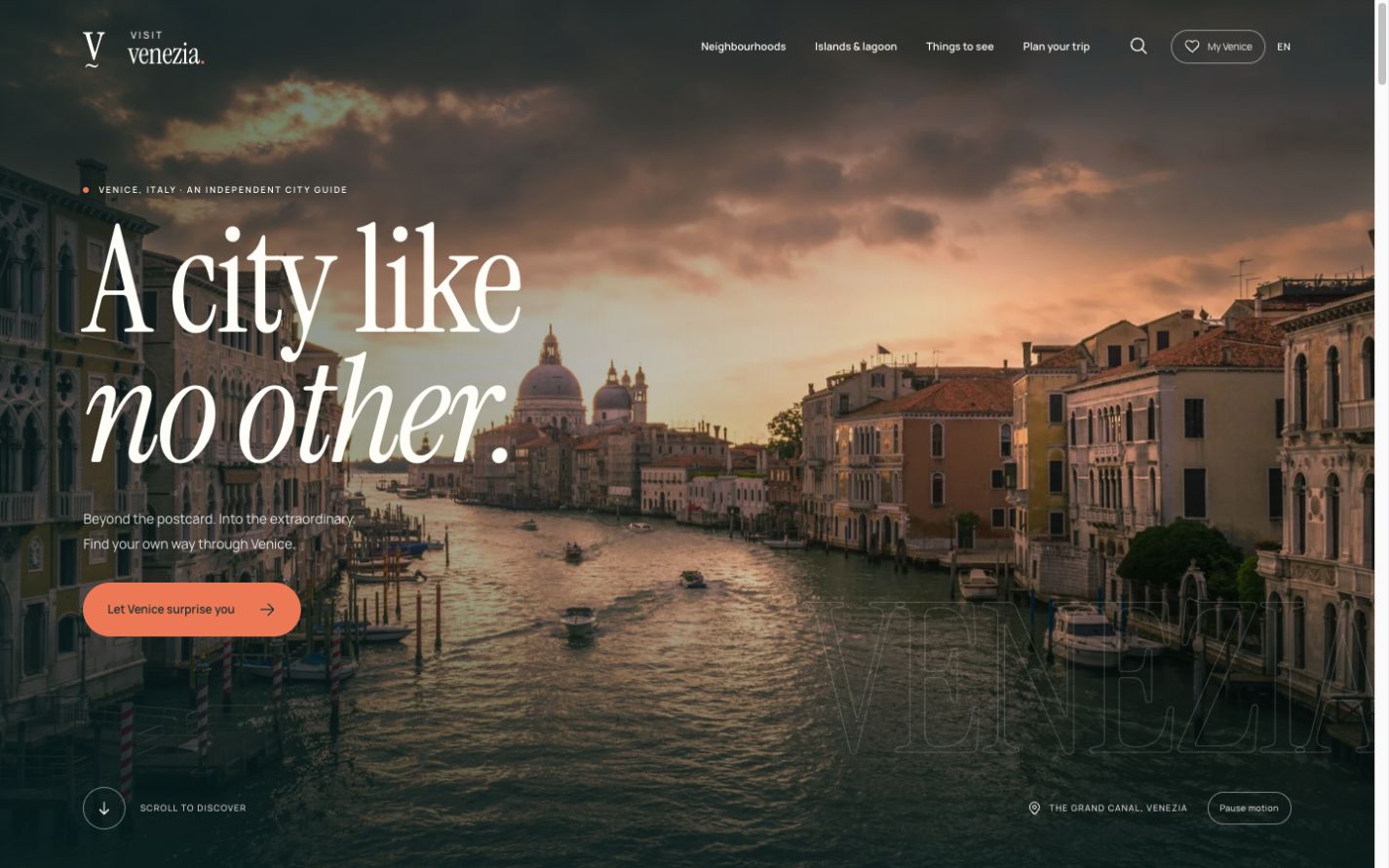 Homepage della guida editoriale Visit Venezia